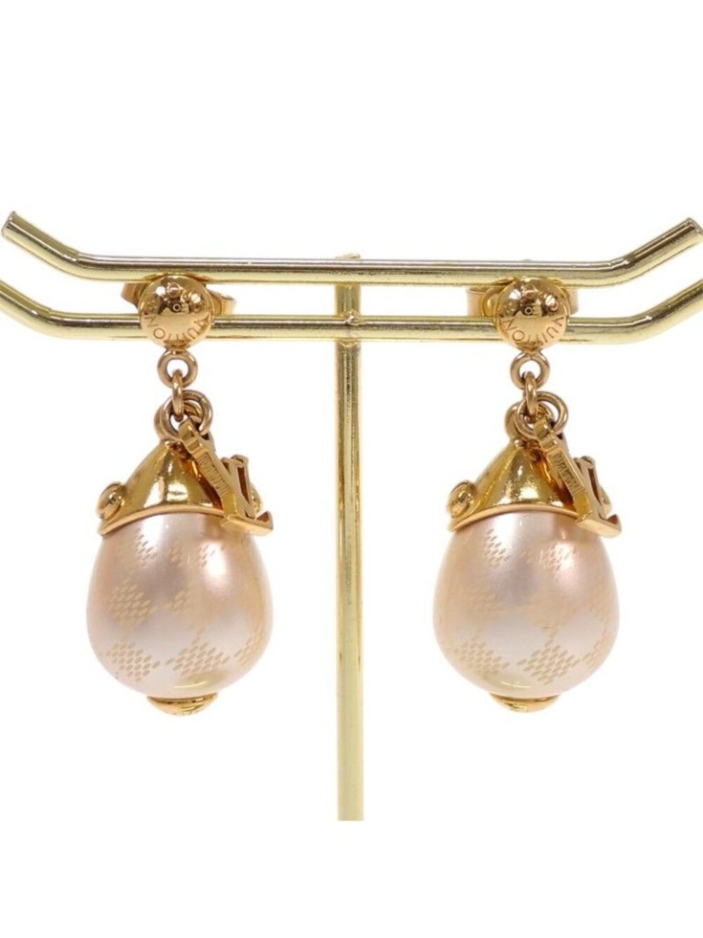 Louis Vuitton Boucles D'oreilles Damier Pearl Earrings Metal Faux Gold